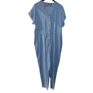 NEW Vero Moda Liliana Chambray V-Neck‎ Blue Button Up Jumpsuit Women Size 12/32